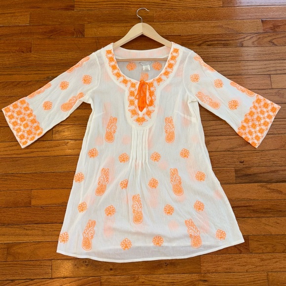 Trina Turk XS Bright Orange and White Swim Cover Up With Tassels. - Picture 1 of 6
